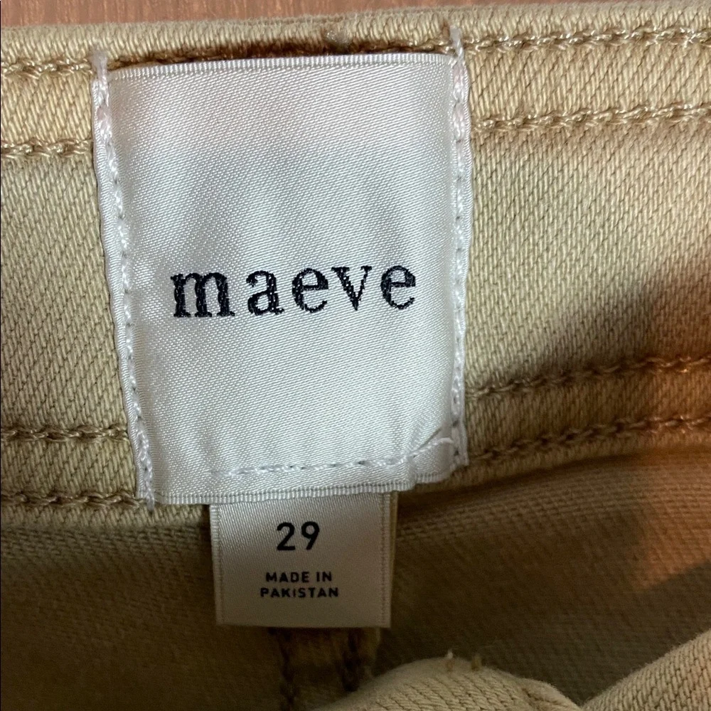 Anthropologie  Maeve Ettie High Rise Beige Flare Wide-Leg Jeans Raw Hem W 29 - Picture 2 of 8